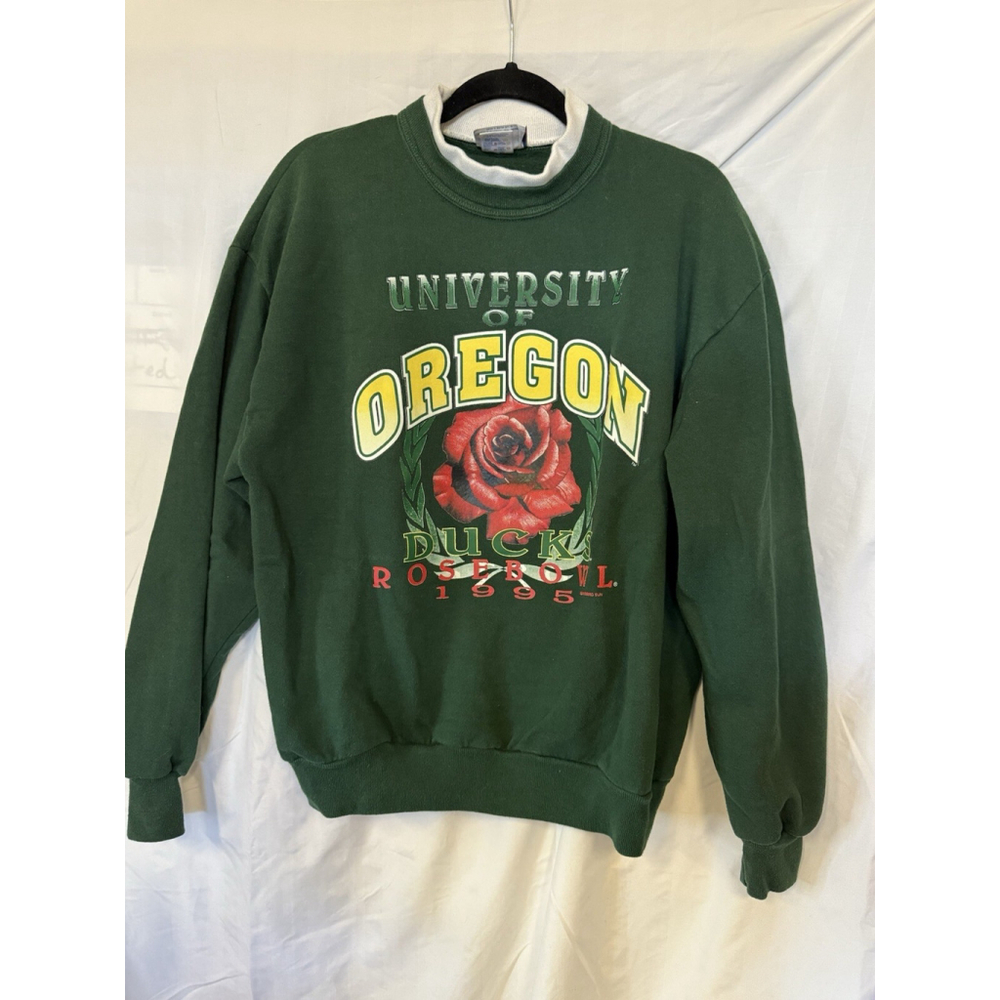Vintage Oregon Ducks Rose bowl Crewneck 1995 Green Jerzees Football U Of O